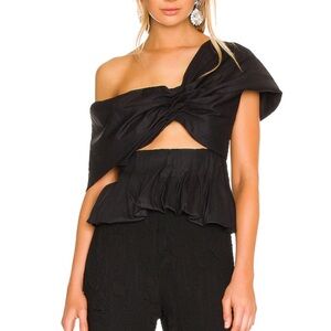 LPA Black One-Shoulder Twist Crop Top